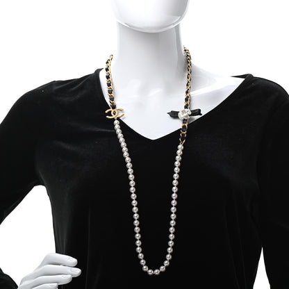 Chanel Pearl Lambskin CC Camellia Necklace Black Gold 2 of 7