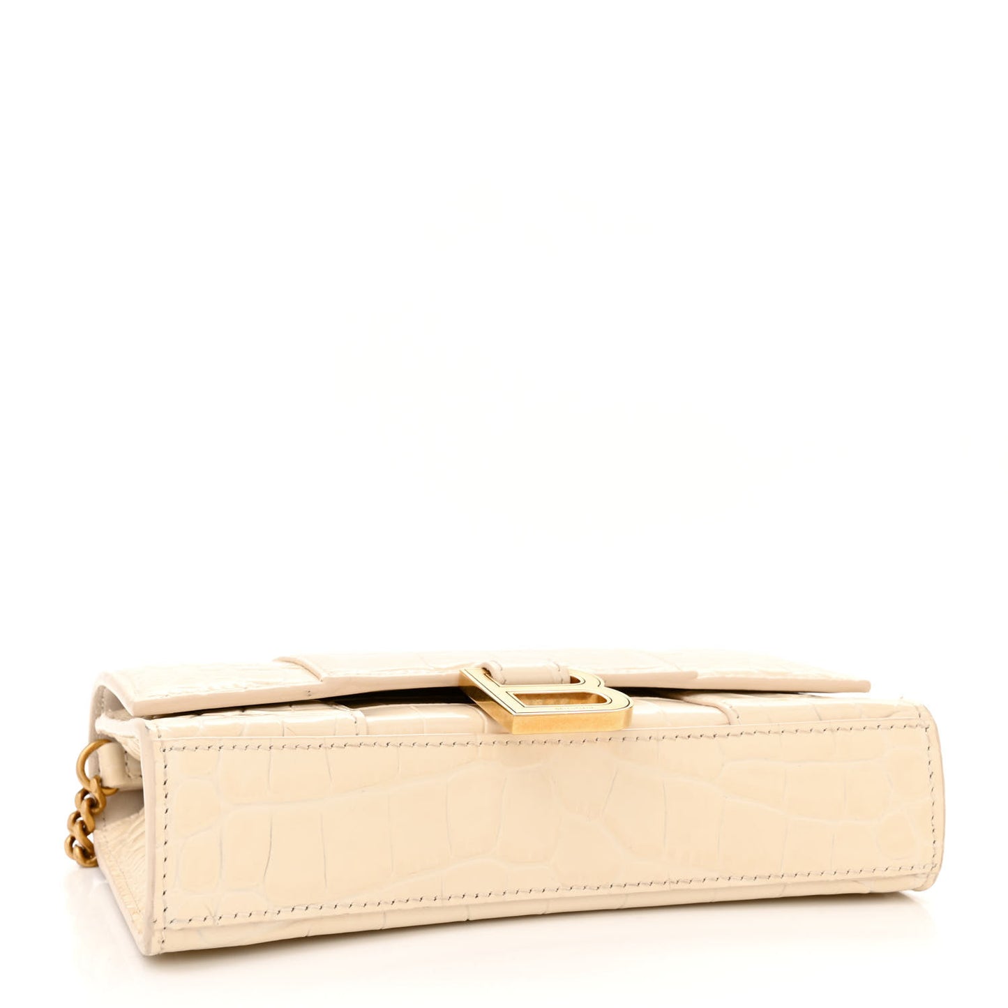 Shiny Calfskin Crocodile Embossed Hourglass Chain Bag Cream