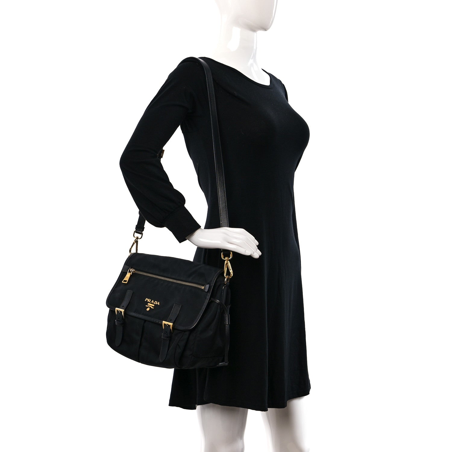 Prada Tessuto Nylon Saffiano Messenger Bag Black 2 of 11