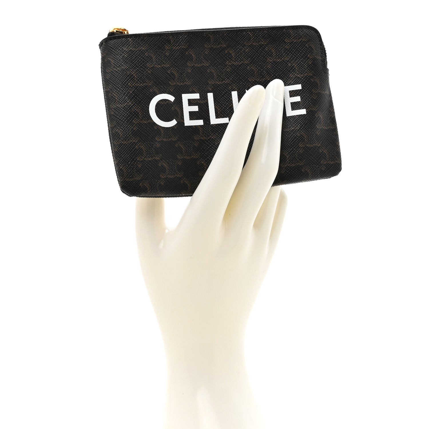 Celine Triomphe Canvas Logo Coin and Card Pouch With Hook Black 2 of 8