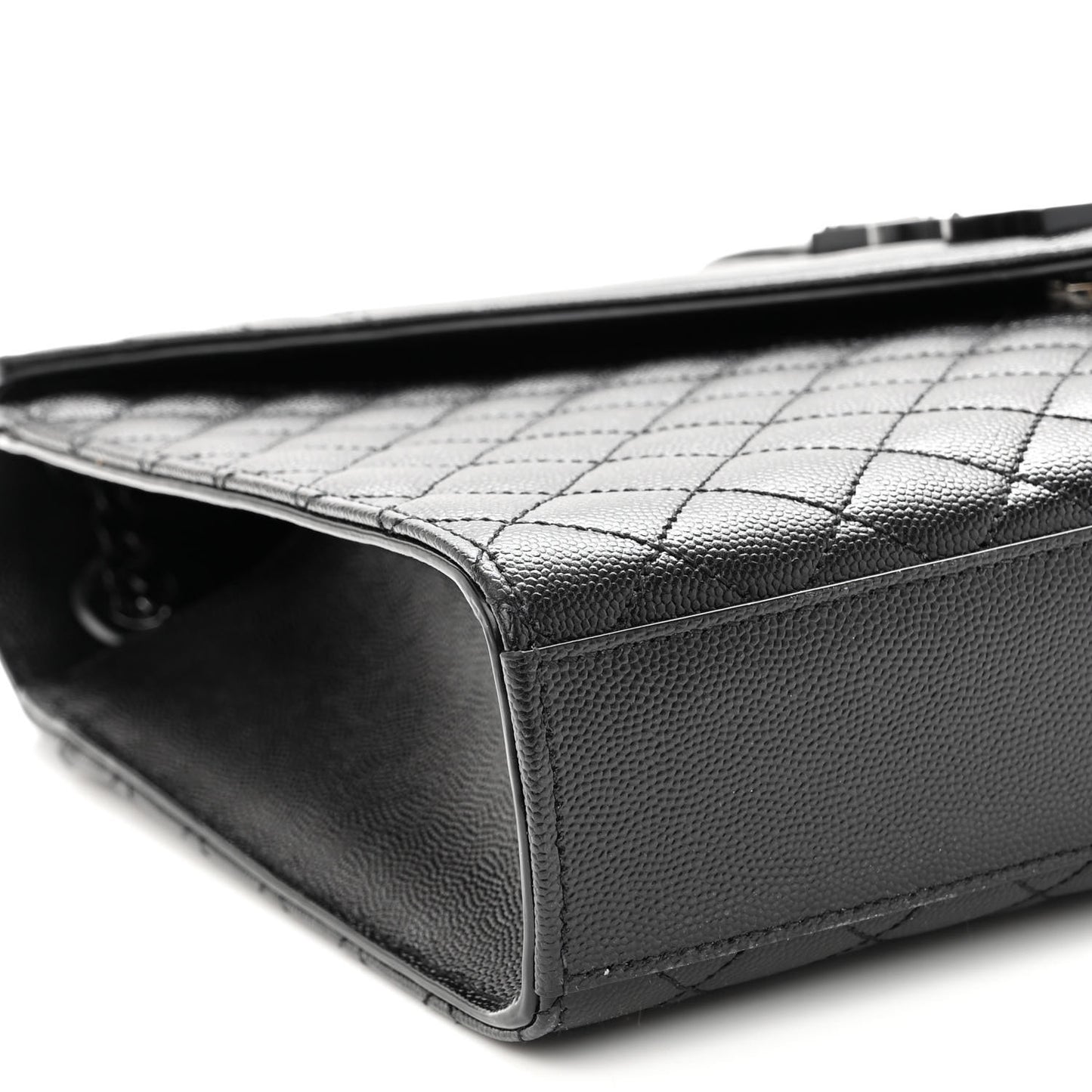 Grain De Poudre Textured Mixed Matelasse Large Triquilt Monogram Monochrome Satchel Black