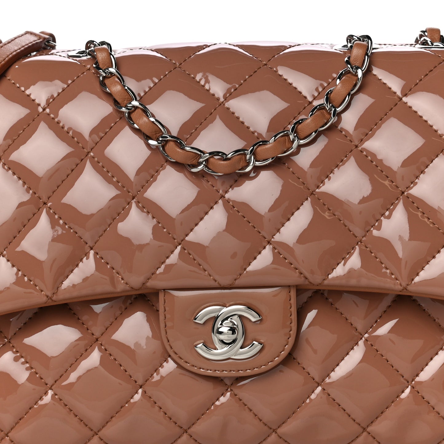 Patent Quilted Medium Rock In Rome Single Flap Brown