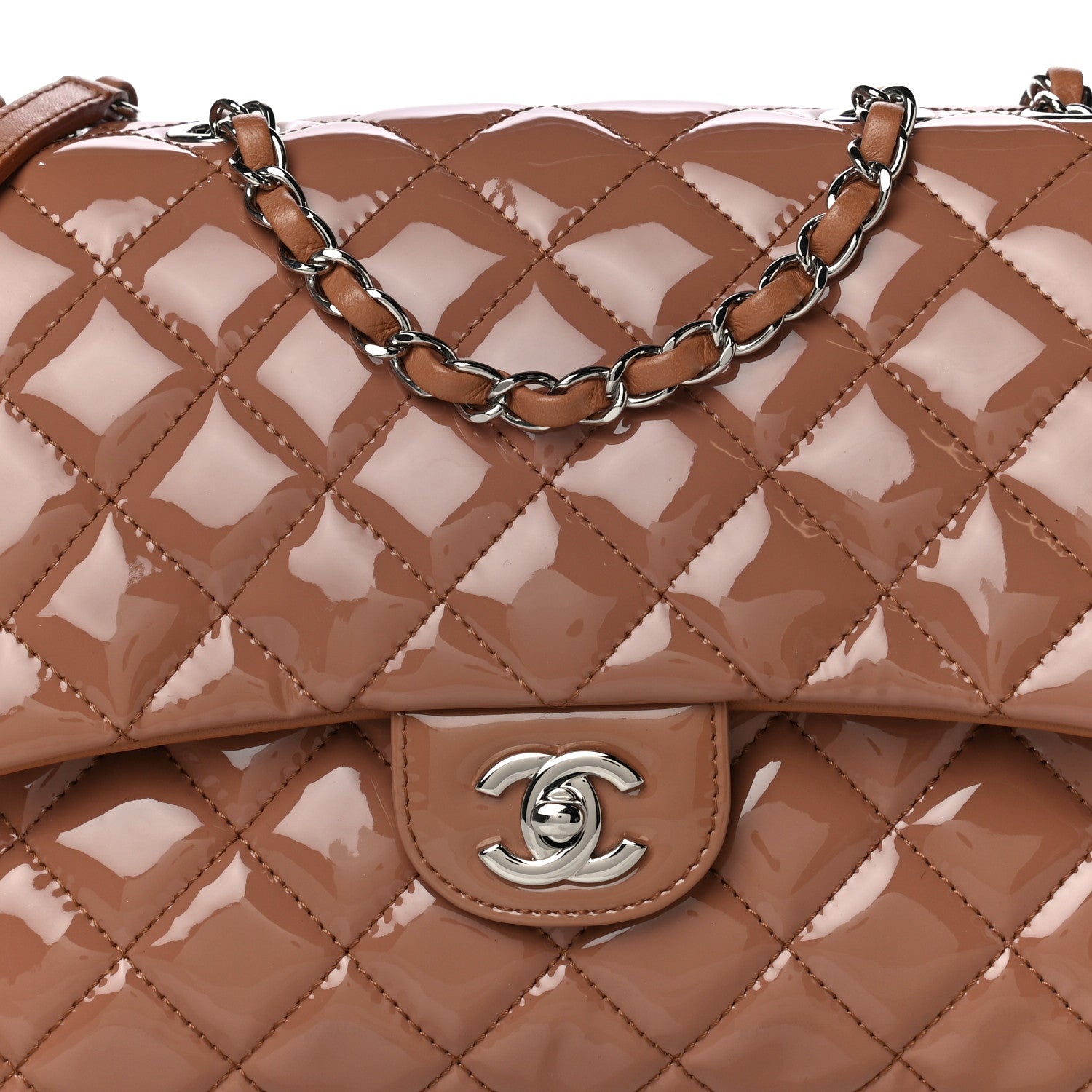 Chanel Patent Quilted Medium Rock In Rome Single Flap Brown 8 of 13