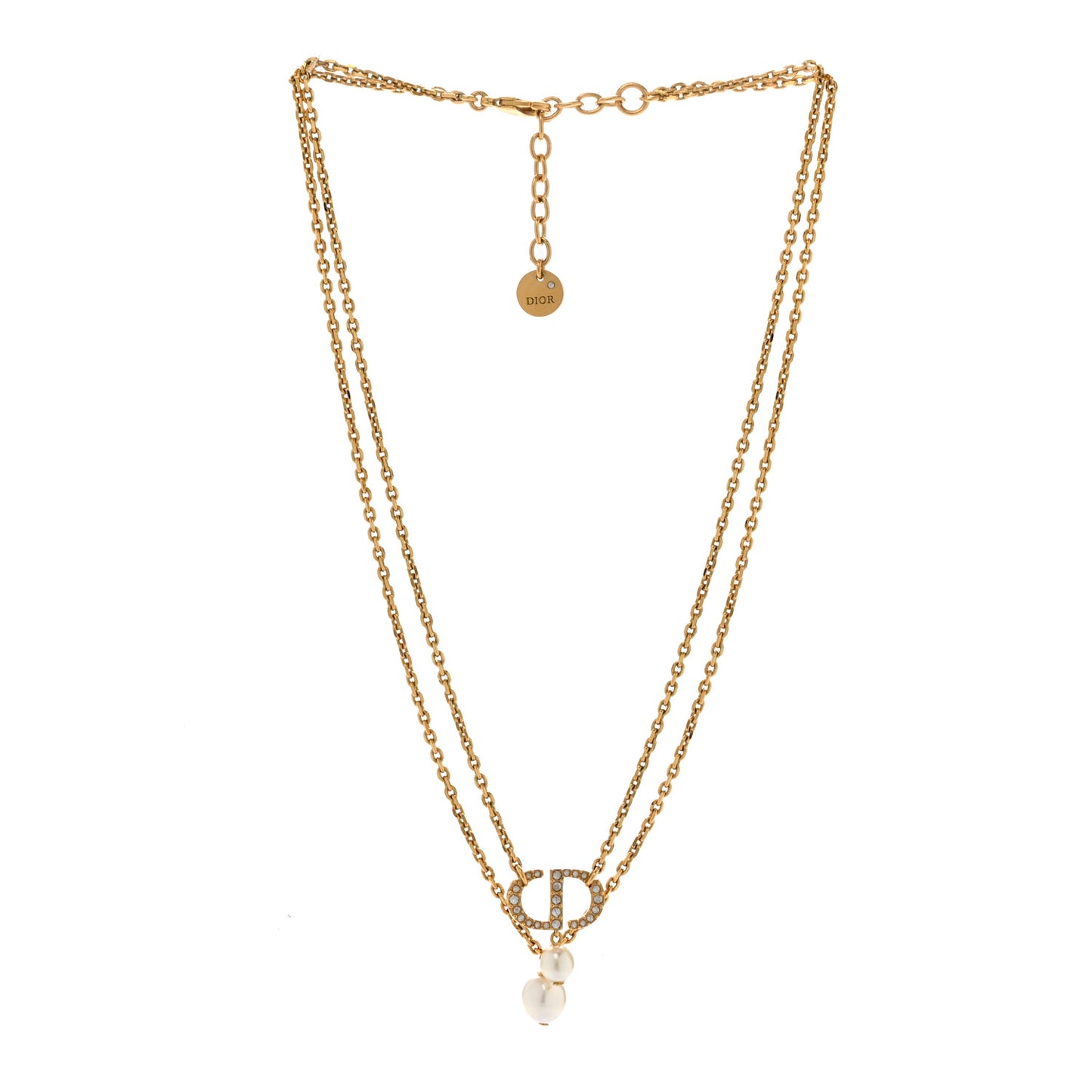 Metal Crystal Pearl CD Necklace Gold