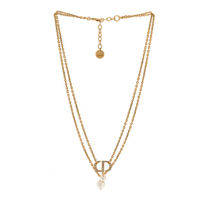 Christian Dior Metal Crystal Pearl CD Necklace Gold 3 of 6