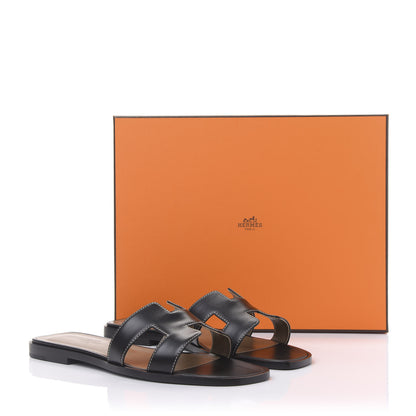 Hermes Box Calfskin Oran Sandals 38 Black 9 of 9
