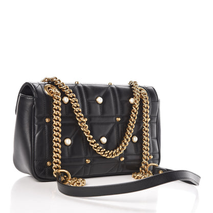 Gucci Calfskin Matelasse Studded Small Pearly GG Marmont Shoulder Bag Black 3 of 7