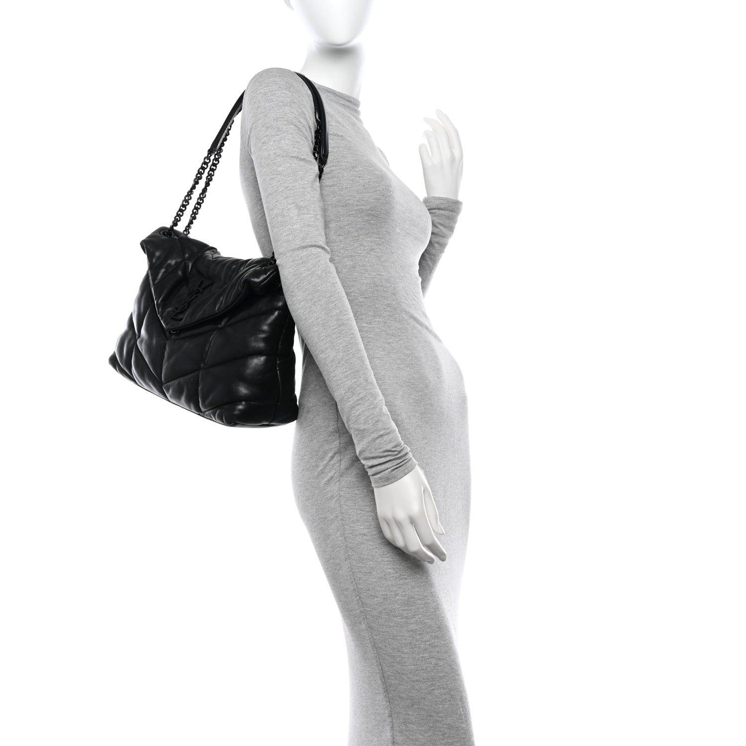 Saint Laurent Lambskin Quilted Monogram Monochrome Medium Loulou Puffer Chain Satchel Black 2 of 11