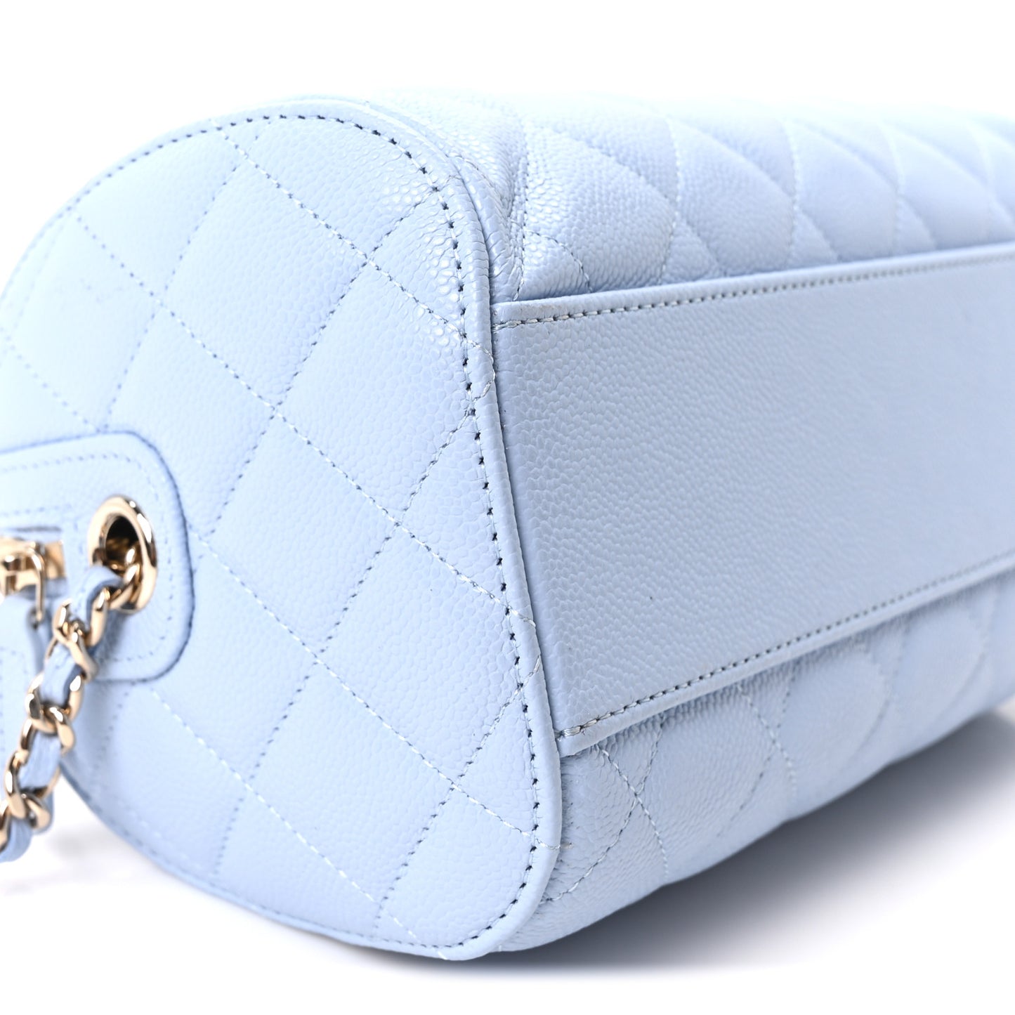 Caviar Quilted Barrel Clutch With Chain Light Blue