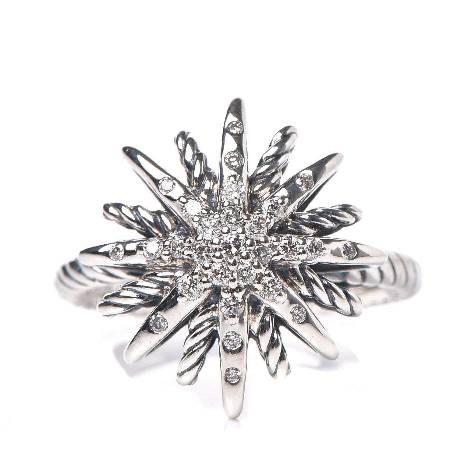 David Yurman Sterling Silver Diamond 16mm Starburst Ring 50 5.25 1 of 5