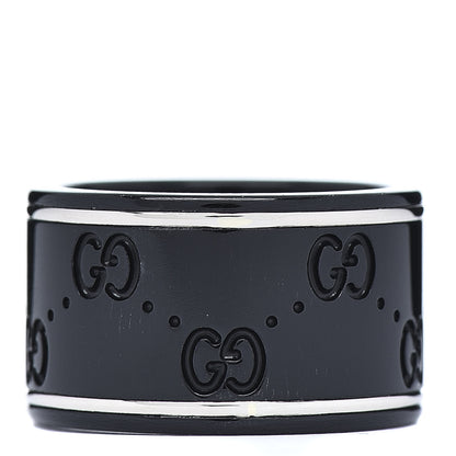 Gucci Black Synthetic Corundum 18K White Gold 12mm Icon Band Ring 53 6.25 1 of 5