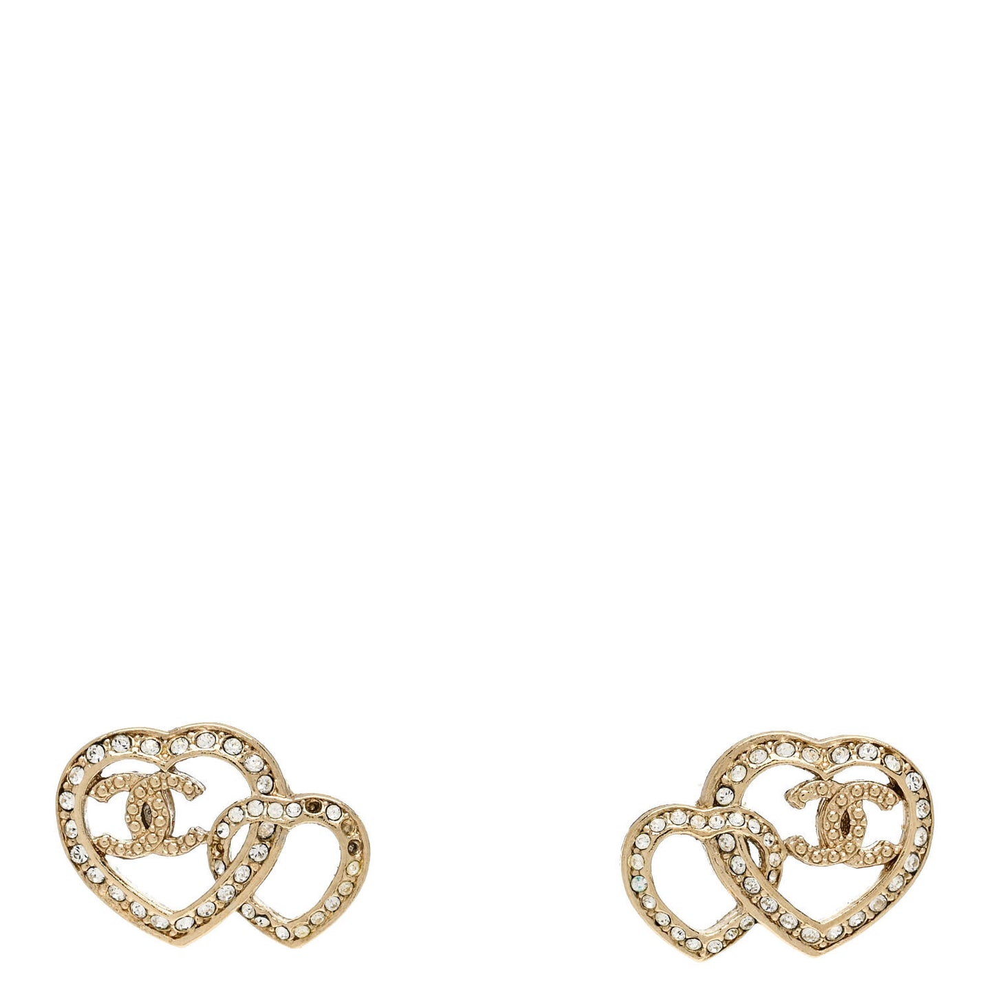 Crystal Metal CC Double Heart Earrings Gold