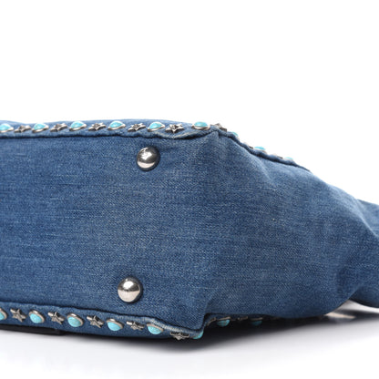 Valentino Garavani Denim Small Rockstud Rolling Tote Blue 7 of 14