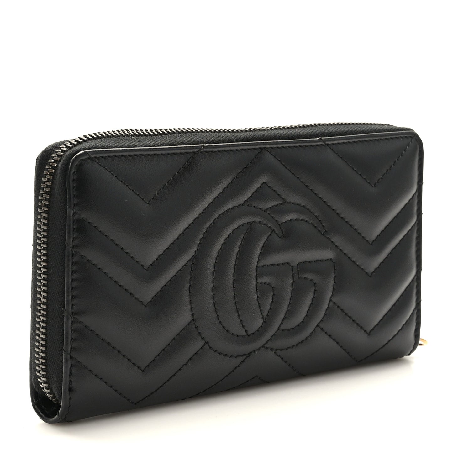 Calfskin Matelasse GG Marmont Zip Around Wallet Black