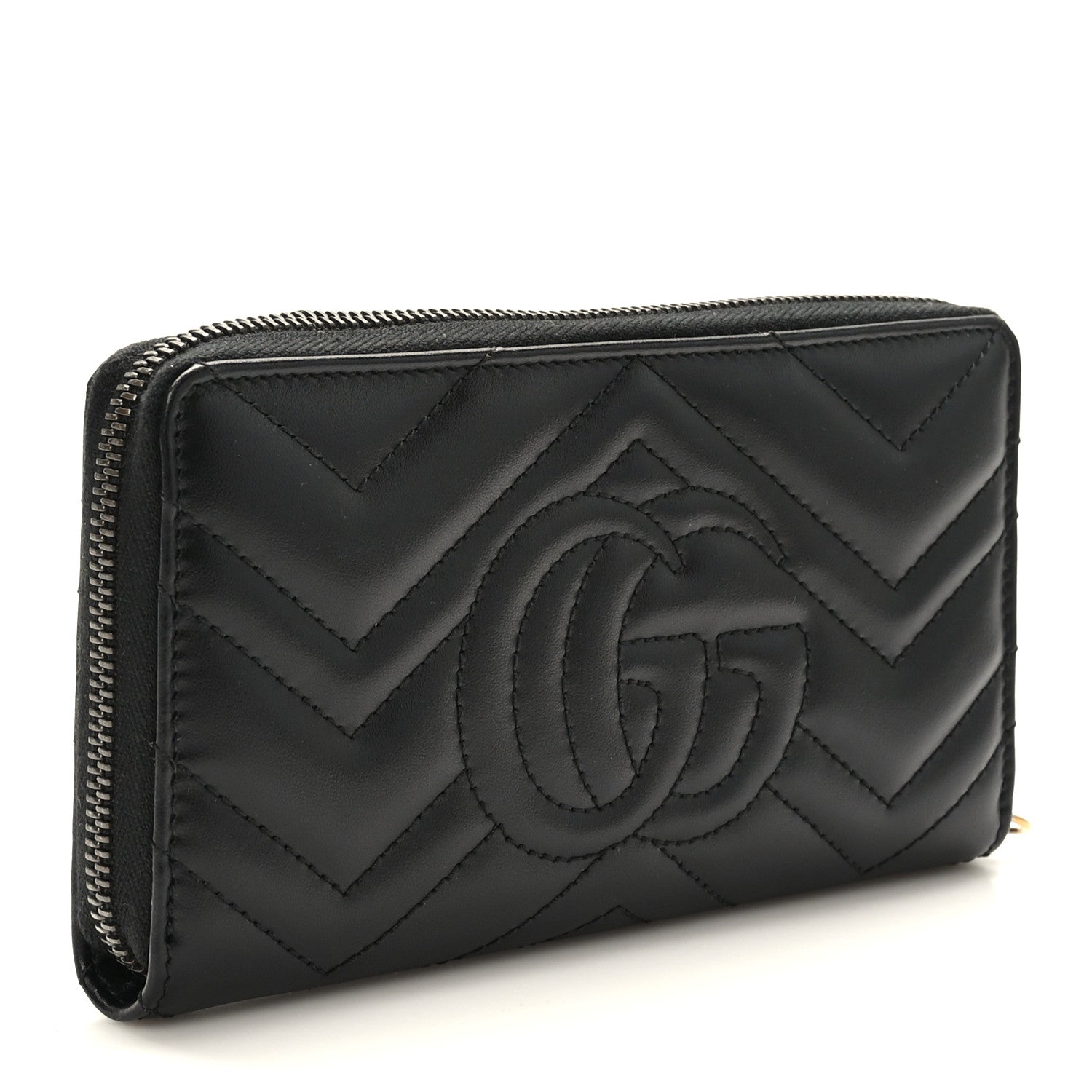 Gucci Calfskin Matelasse GG Marmont Zip Around Wallet Black 3 of 7