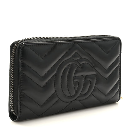 Gucci Calfskin Matelasse GG Marmont Zip Around Wallet Black 3 of 7