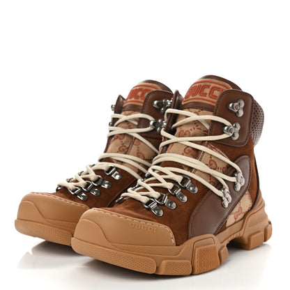 Gucci X SEGA Suede Calfskin GG Monogram Womens Flashtrek High-Top Sneakers 37 New Cuir Beige Ruggine 3 of 14
