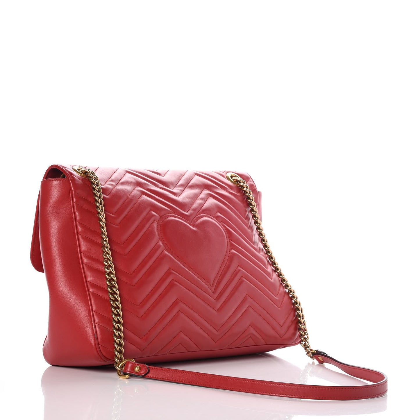 Calfskin Matelasse Large GG Marmont Shoulder Bag Hibiscus Red