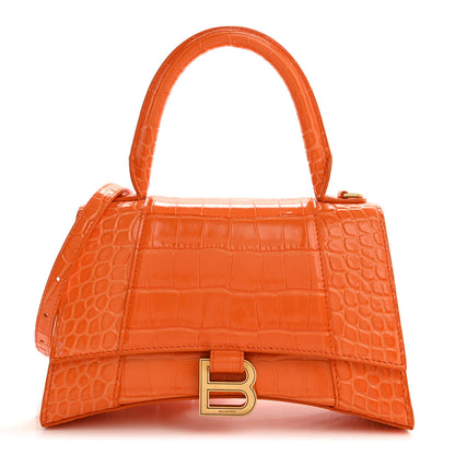 Balenciaga Shiny Calfskin Crocodile Embossed Small Hourglass Top Handle Bag Orange 1 of 11