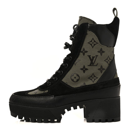 Louis Vuitton Suede Monogram Laureate Platform Desert Boots 38 Kaki Black 1 of 10