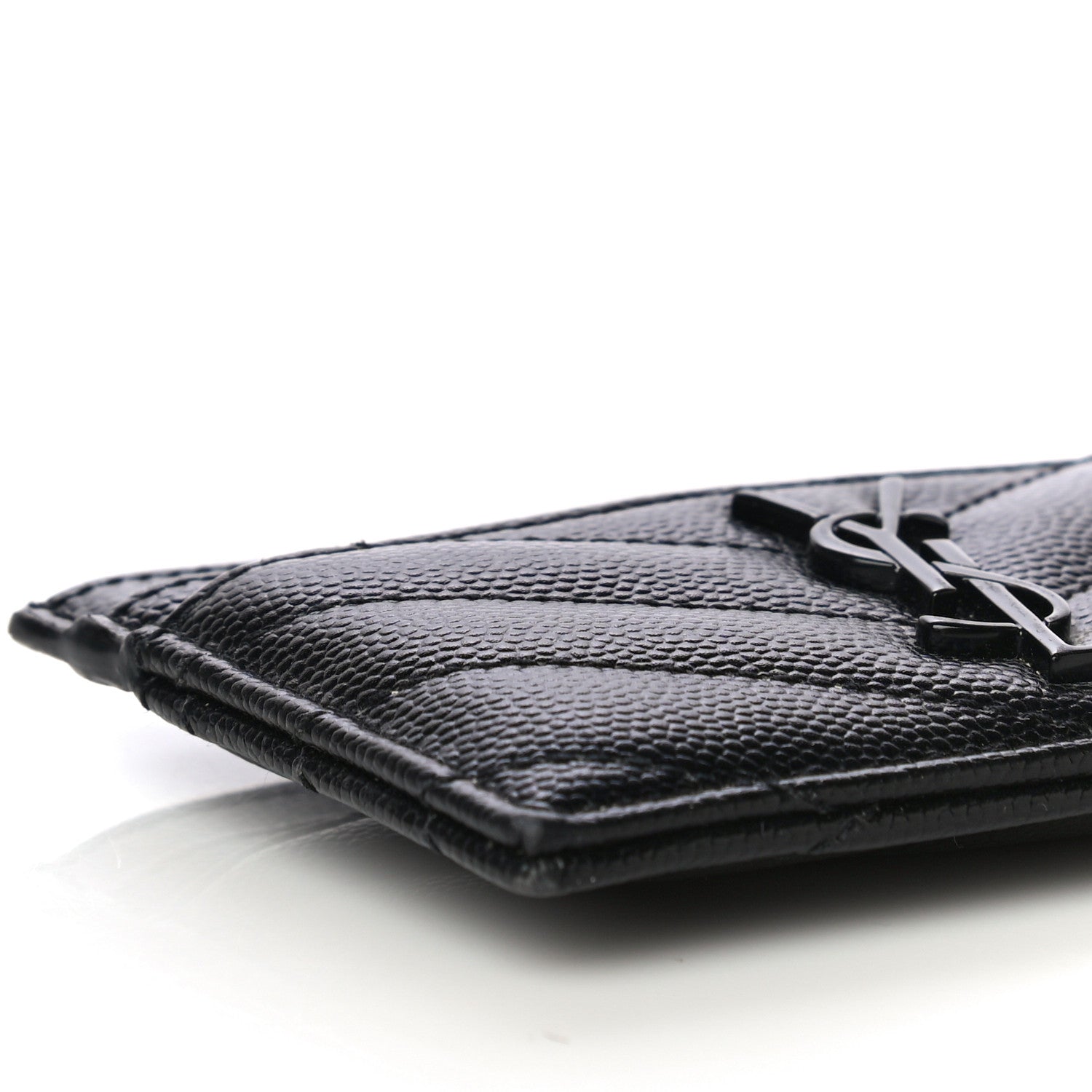Saint Laurent Grain De Poudre Matelasse Chevron Monogram Credit Card Case Black 8 of 11