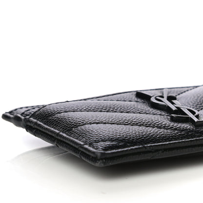 Saint Laurent Grain De Poudre Matelasse Chevron Monogram Credit Card Case Black 8 of 11