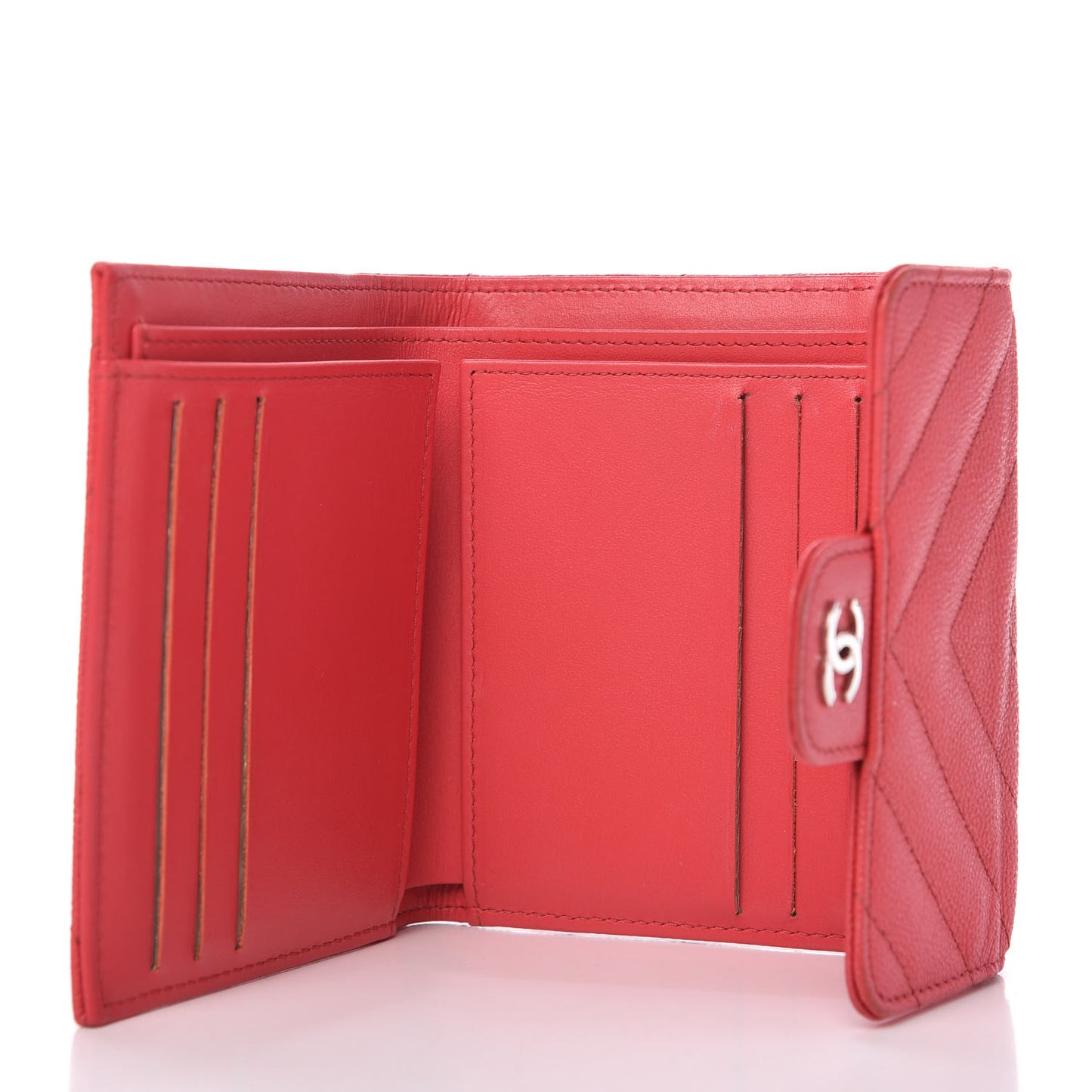 Caviar Chevron Quilted Compact Flap Wallet Red