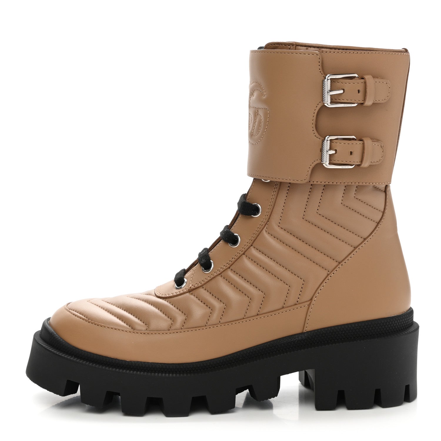 Gucci Nappa Frances GG Matelasse Platform Combat Boots 36 Natural Tan 1 of 10