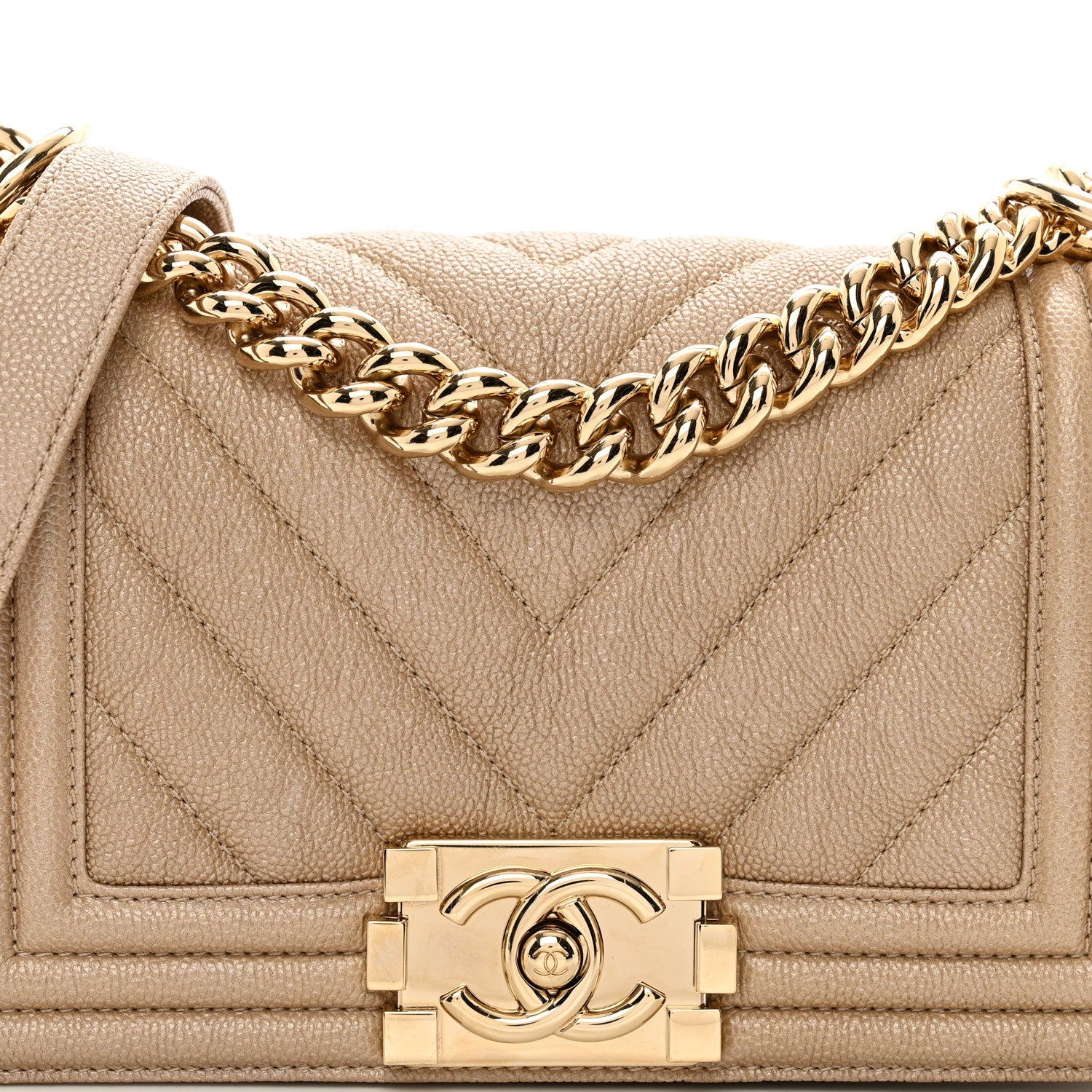 Chanel Iridescent Caviar Chevron Quilted Small Boy Flap Beige 5 of 10