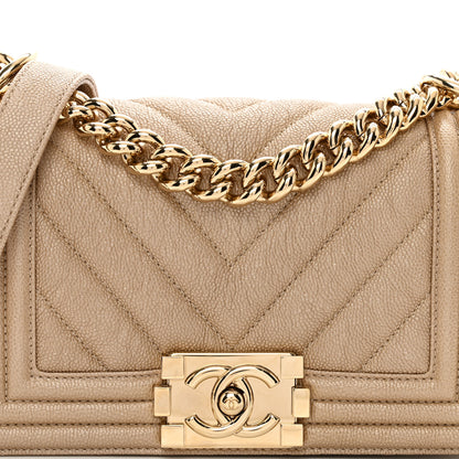 Chanel Iridescent Caviar Chevron Quilted Small Boy Flap Beige 5 of 10