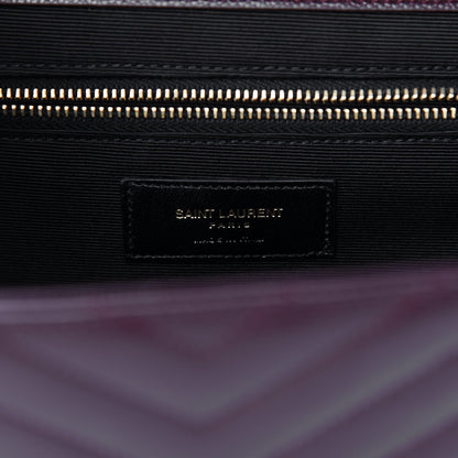 Saint Laurent Grain De Poudre Matelasse Chevron Large Monogram Satchel Rouge Legion 6 of 11