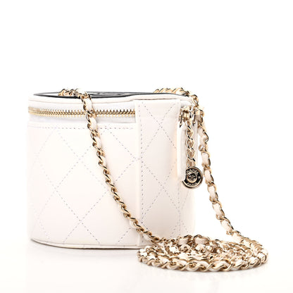 Chanel Lambskin Quilted Round Small Vanity Case With Chain White Black 3 of 10