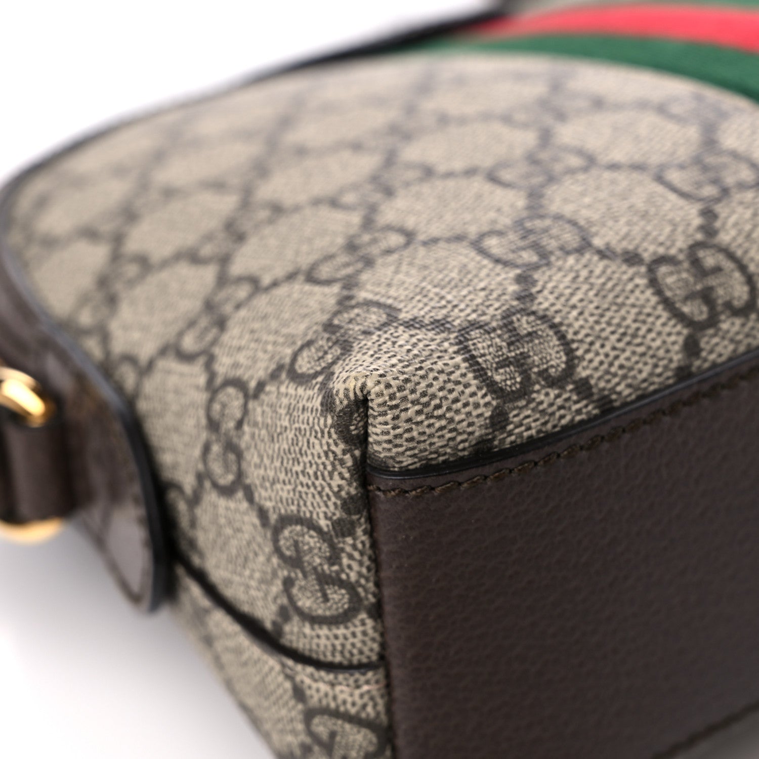 Gucci GG Supreme Monogram Textured Dollar Calfskin Web Small Ophidia Dome Shoulder Bag Beige Ebony New Acero 10 of 11