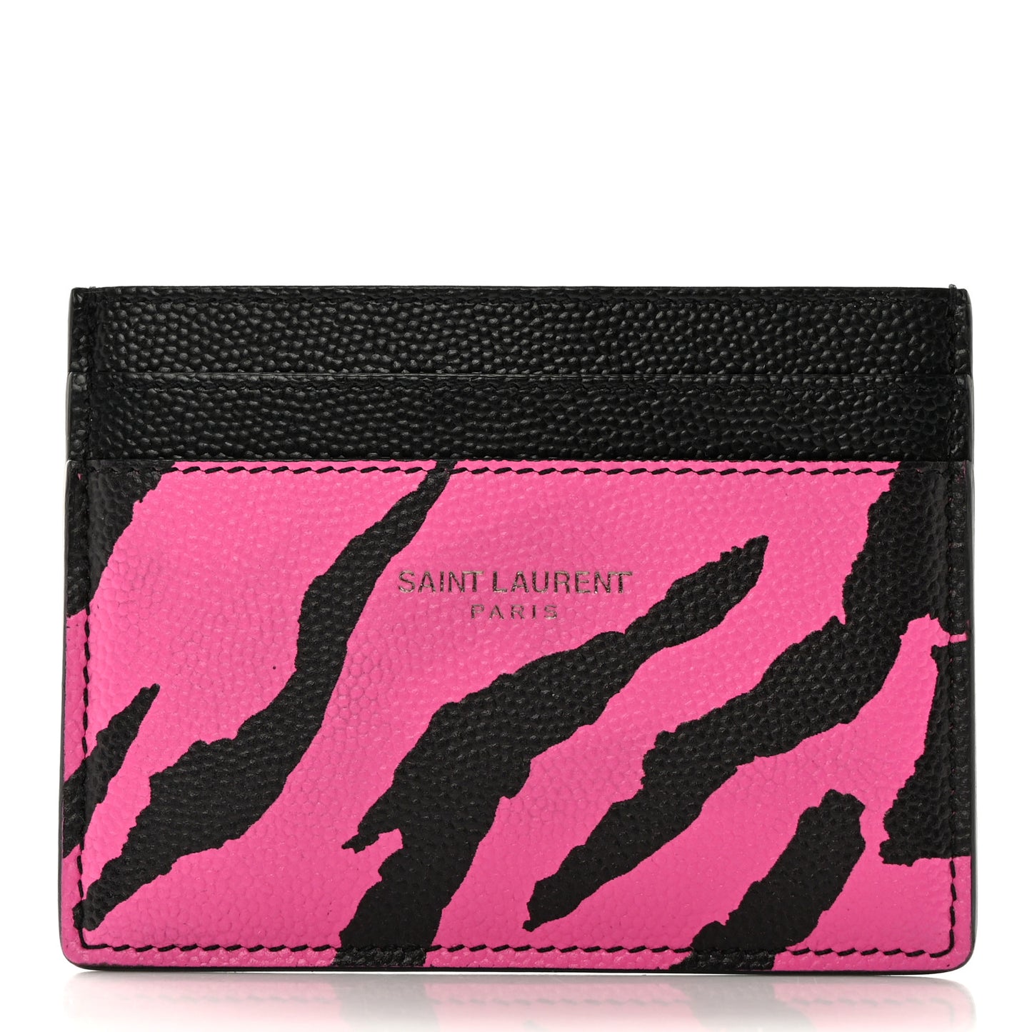 Calfskin Zebra Print Credit Card Case Fuchsia Black
