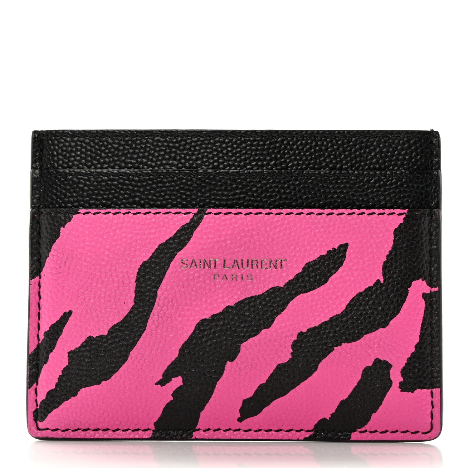 Saint Laurent Calfskin Zebra Print Credit Card Case Fuchsia Black 1 of 17