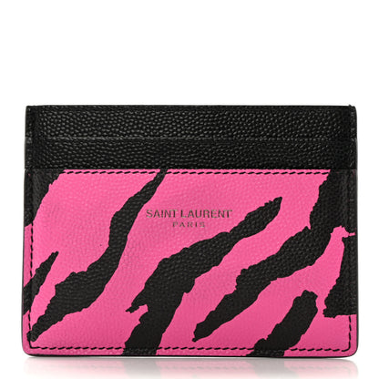 Saint Laurent Calfskin Zebra Print Credit Card Case Fuchsia Black 1 of 17