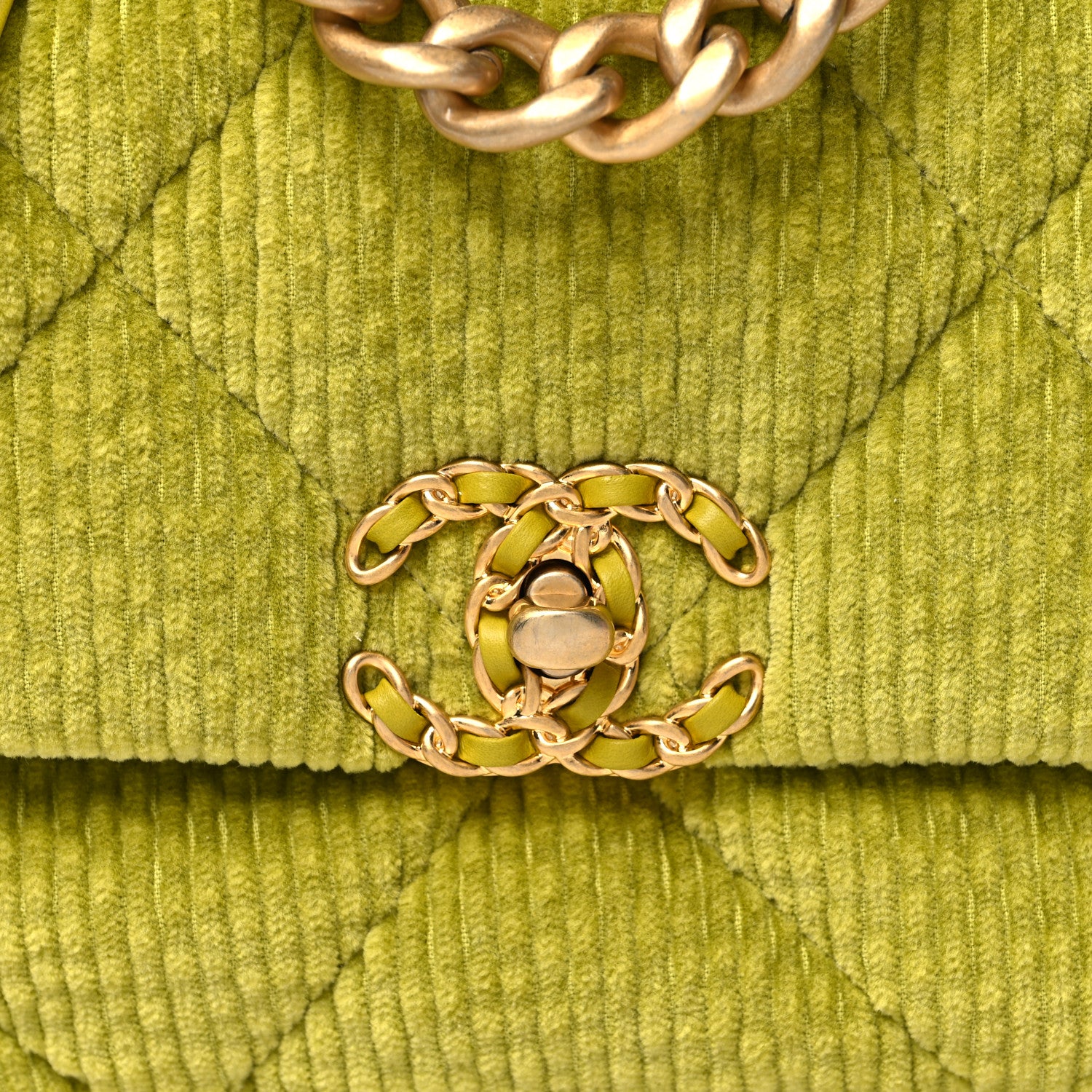 Chanel Corduroy Quilted Medium Chanel 19 Flap Light Green 8 of 11