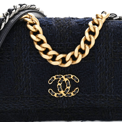 Chanel Wool Tweed Lambskin Quilted Chanel 19 Wallet On Chain WOC and Coin Purse Blue Black 8 of 11