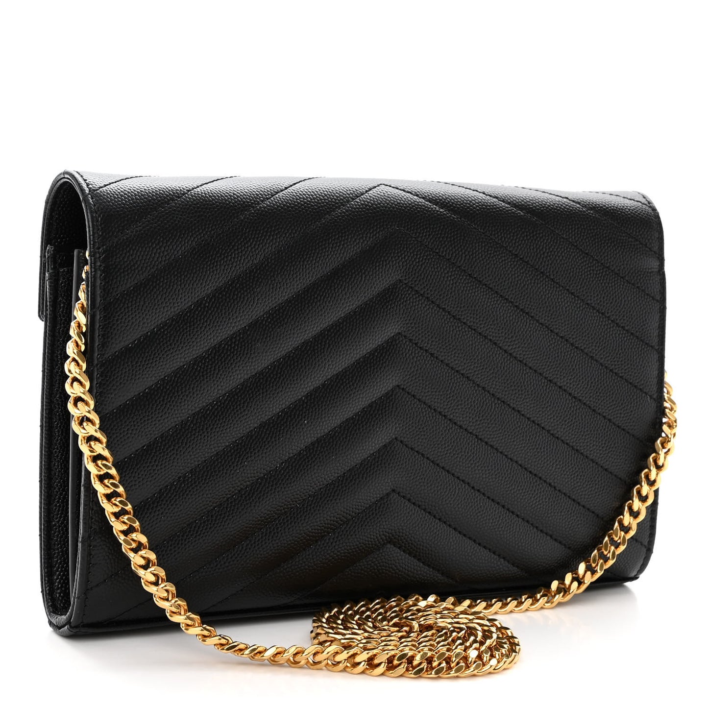 Grain De Poudre Matelasse Chevron Monogram Chain Wallet Black
