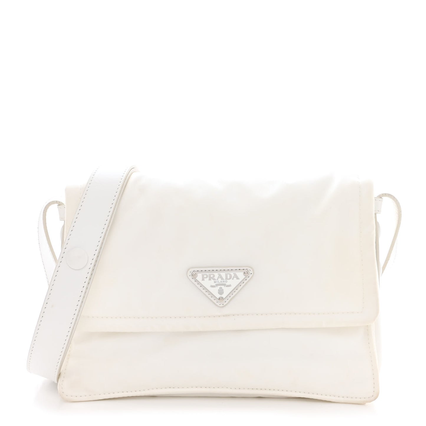 Re-Nylon Vitello Padded Small Flap Shoulder Bag White