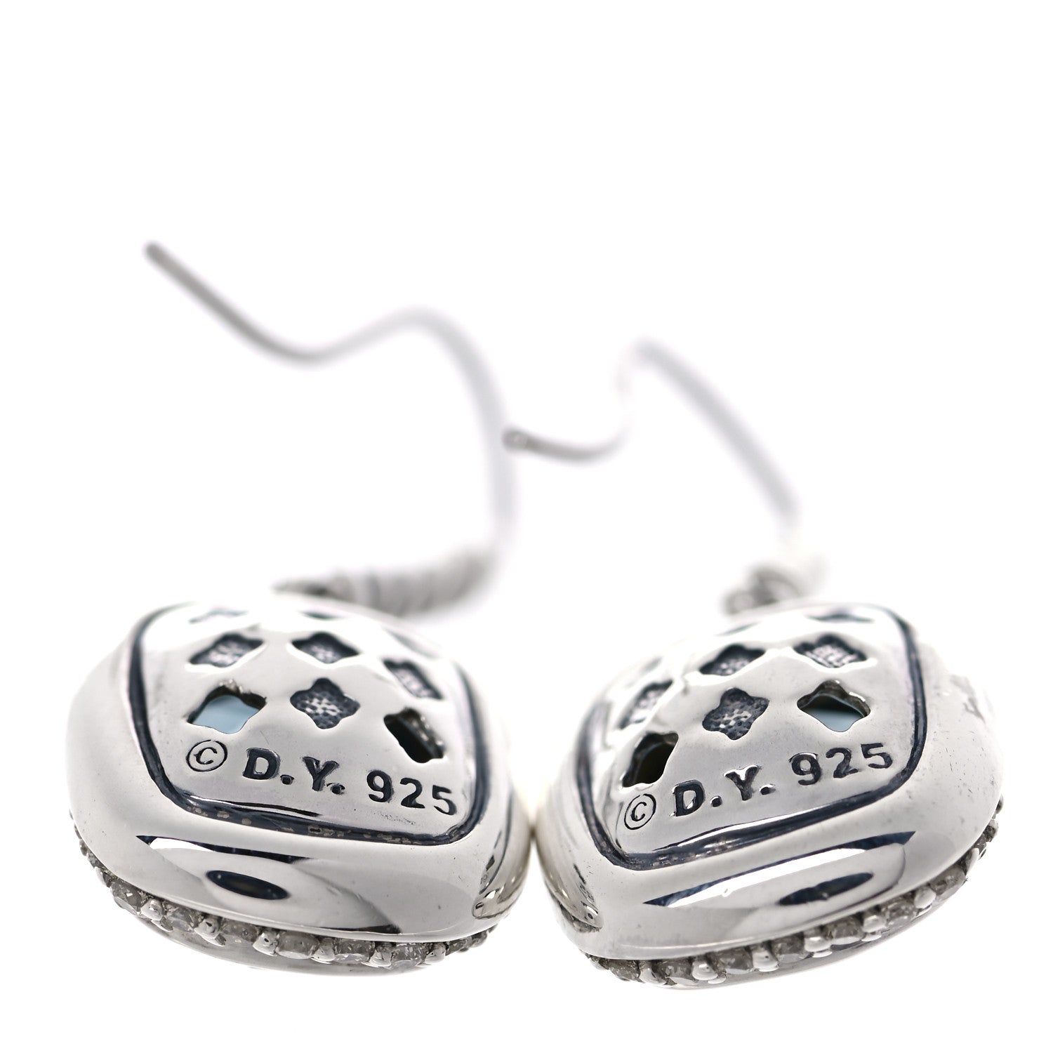 David Yurman Sterling Silver Diamond Hampton Blue Topaz Noblesse Drop Earrings 4 of 5