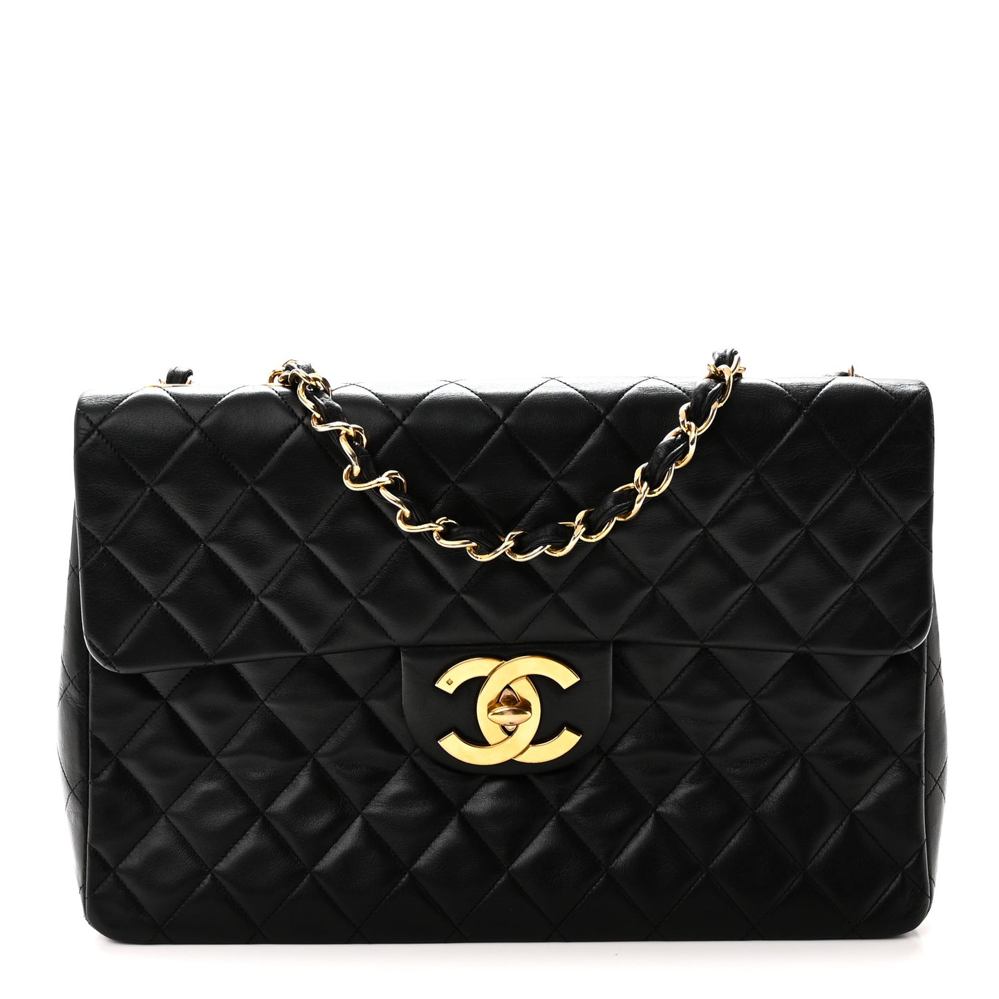 Lambskin Quilted XL Jumbo Single Flap Black