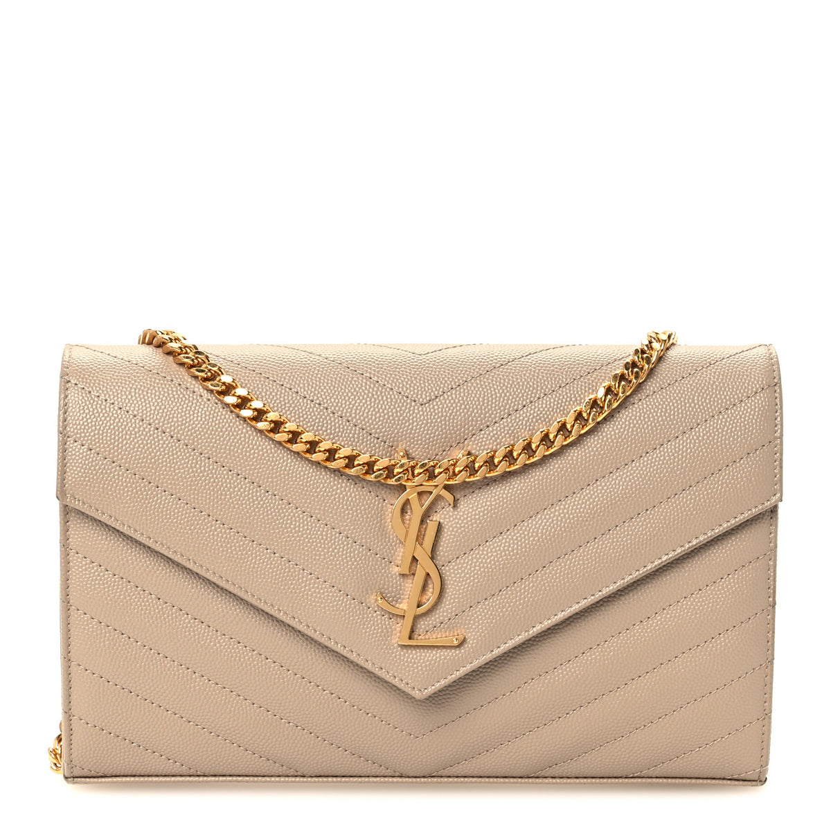 Grain De Poudre Matelasse Chevron Monogram Chain Wallet Dark Beige