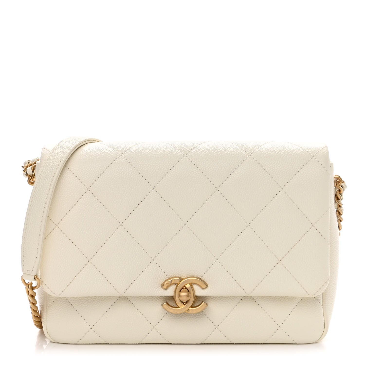 Chanel Shiny Caviar Quilted Small Chain Melody Flap White 1 of 11