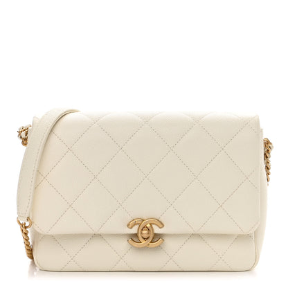 Chanel Shiny Caviar Quilted Small Chain Melody Flap White 1 of 11