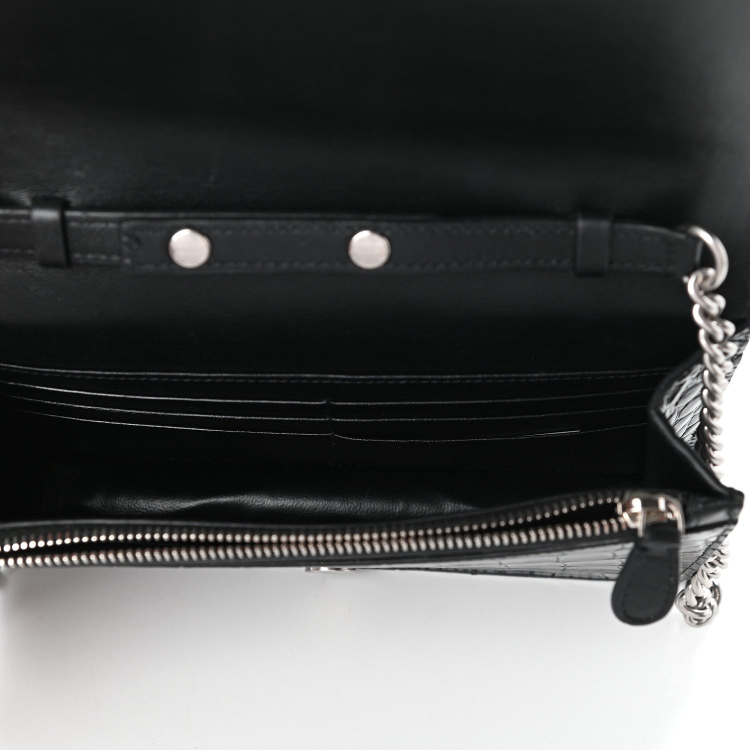 Balenciaga Shiny Calfskin Logo Crocodile Embossed Ville Wallet on Chain Black 5 of 9