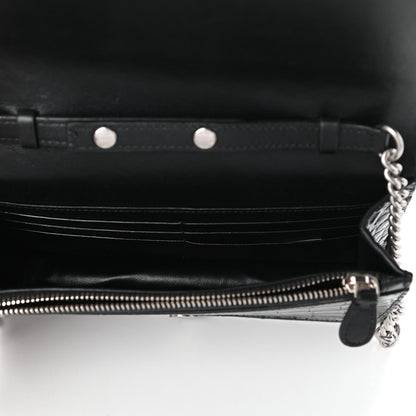 Balenciaga Shiny Calfskin Logo Crocodile Embossed Ville Wallet on Chain Black 5 of 9