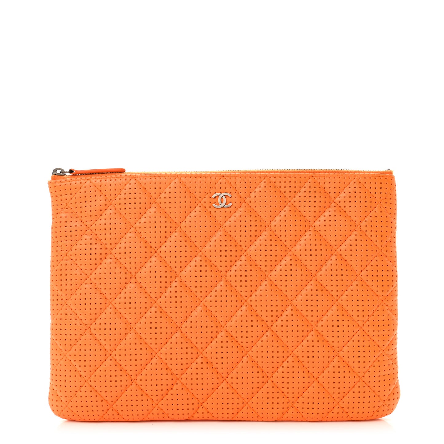 Perforated Lambskin Quilted Medium Cosmetic Case Orange