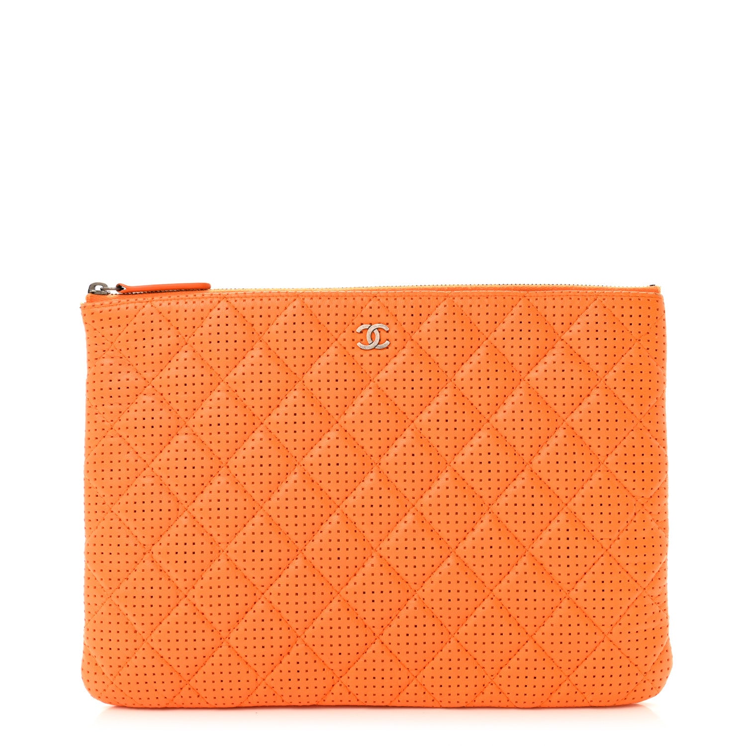 Chanel Perforated Lambskin Quilted Medium Cosmetic Case Orange 1 of 11