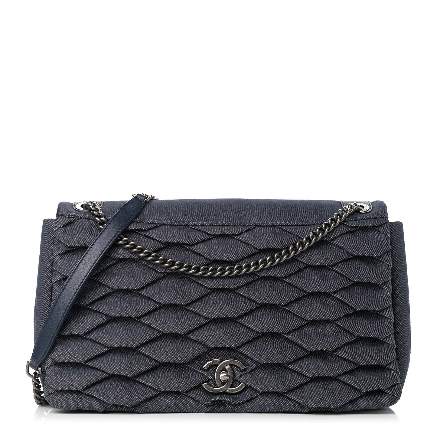 Denim Pleated Denim Turtle Flap Dark Blue
